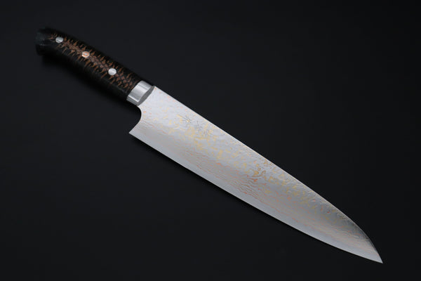 Takeshi Saji Gyuto Takeshi Saji SUMMIT ― Limited Edition Custom Series SMT-1190 VG-10W磨 Multi-Colored Golden-Rainbow Damascus Gyuto 240mm (9.4 Inch)