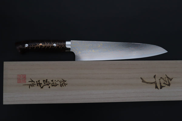 Takeshi Saji Gyuto Takeshi Saji SUMMIT ― Limited Edition Custom Series SMT-1191 VG-10W磨 Multi-Colored Golden-Rainbow Damascus Gyuto 240mm (9.4 Inch)