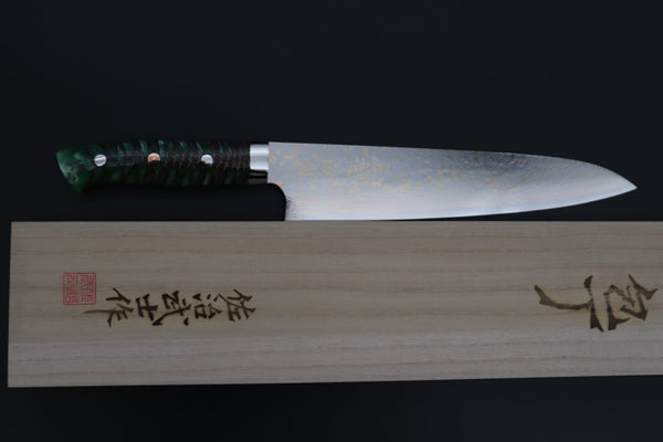 Takeshi Saji Gyuto Takeshi Saji SUMMIT ― Limited Edition Custom Series SMT-1193 VG-10W磨 Multi-Colored Golden-Rainbow Damascus Gyuto 240mm (9.4 Inch)