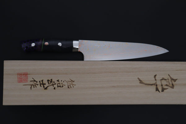 Takeshi Saji Gyuto Takeshi Saji SUMMIT ― Limited Edition Custom Series SMT-1214 VG-10W磨 Multi-Colored Golden-Rainbow Damascus Gyuto 180mm (7 Inch)