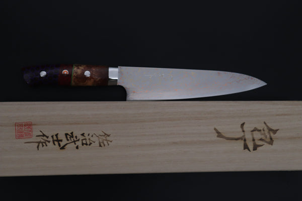Takeshi Saji Gyuto Takeshi Saji SUMMIT ― Limited Edition Custom Series SMT-1215 VG-10W磨 Multi-Colored Golden-Rainbow Damascus Gyuto 180mm (7 Inch)