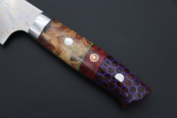 Takeshi Saji Gyuto Takeshi Saji SUMMIT ― Limited Edition Custom Series SMT-1215 VG-10W磨 Multi-Colored Golden-Rainbow Damascus Gyuto 180mm (7 Inch)