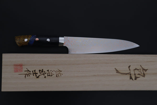 Takeshi Saji Gyuto Takeshi Saji SUMMIT ― Limited Edition Custom Series SMT-1218 VG-10W磨 Multi-Colored Golden-Rainbow Damascus Gyuto 180mm (7 Inch)