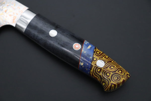 Takeshi Saji Gyuto Takeshi Saji SUMMIT ― Limited Edition Custom Series SMT-1218 VG-10W磨 Multi-Colored Golden-Rainbow Damascus Gyuto 180mm (7 Inch)