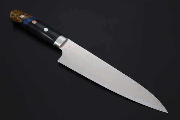Takeshi Saji Gyuto Takeshi Saji SUMMIT ― Limited Edition Custom Series SMT-1218 VG-10W磨 Multi-Colored Golden-Rainbow Damascus Gyuto 180mm (7 Inch)