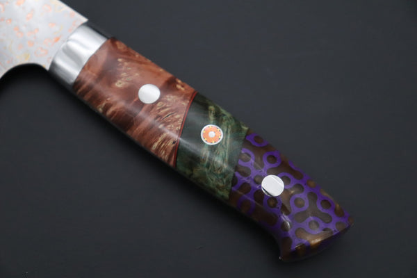 Takeshi Saji Gyuto Takeshi Saji SUMMIT ― Limited Edition Custom Series SMT-1219 VG-10W磨 Multi-Colored Golden-Rainbow Damascus Gyuto 180mm (7 Inch)