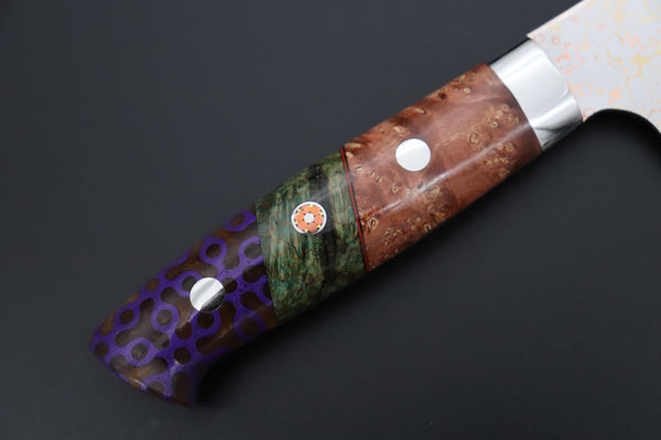 Takeshi Saji Gyuto Takeshi Saji SUMMIT ― Limited Edition Custom Series SMT-1219 VG-10W磨 Multi-Colored Golden-Rainbow Damascus Gyuto 180mm (7 Inch)