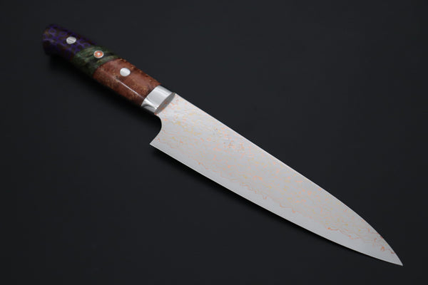 Takeshi Saji Gyuto Takeshi Saji SUMMIT ― Limited Edition Custom Series SMT-1219 VG-10W磨 Multi-Colored Golden-Rainbow Damascus Gyuto 180mm (7 Inch)