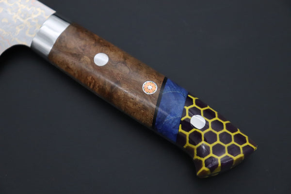 Takeshi Saji Gyuto Takeshi Saji SUMMIT ― Limited Edition Custom Series SMT-1220 VG-10W磨 Multi-Colored Golden-Rainbow Damascus Gyuto 210mm (8.2 Inch)