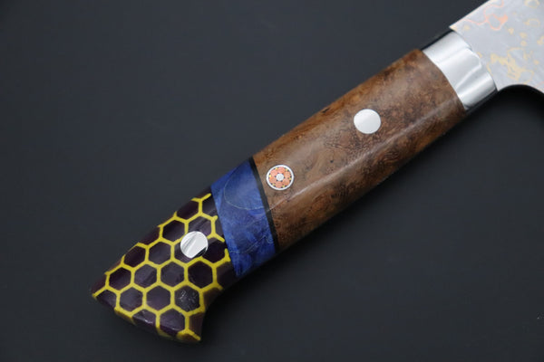 Takeshi Saji Gyuto Takeshi Saji SUMMIT ― Limited Edition Custom Series SMT-1220 VG-10W磨 Multi-Colored Golden-Rainbow Damascus Gyuto 210mm (8.2 Inch)