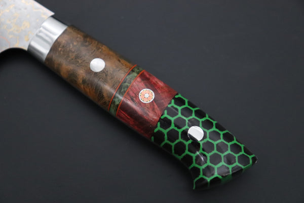 Takeshi Saji Gyuto Takeshi Saji SUMMIT ― Limited Edition Custom Series SMT-1221 VG-10W磨 Multi-Colored Golden-Rainbow Damascus Gyuto 210mm (8.2 Inch)