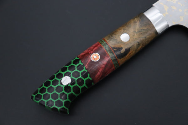 Takeshi Saji Gyuto Takeshi Saji SUMMIT ― Limited Edition Custom Series SMT-1221 VG-10W磨 Multi-Colored Golden-Rainbow Damascus Gyuto 210mm (8.2 Inch)