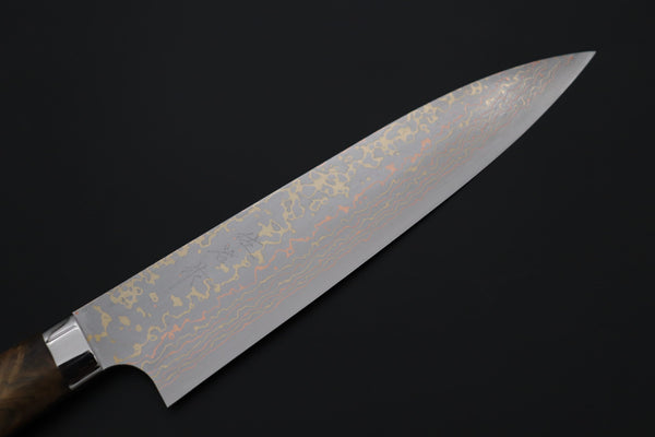 Takeshi Saji Gyuto Takeshi Saji SUMMIT ― Limited Edition Custom Series SMT-1221 VG-10W磨 Multi-Colored Golden-Rainbow Damascus Gyuto 210mm (8.2 Inch)