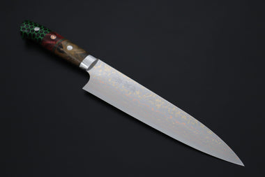 Takeshi Saji Gyuto Takeshi Saji SUMMIT ― Limited Edition Custom Series SMT-1221 VG-10W磨 Multi-Colored Golden-Rainbow Damascus Gyuto 210mm (8.2 Inch)