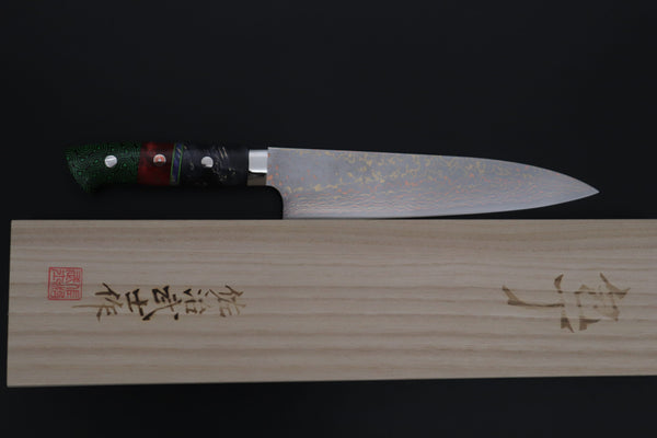 Takeshi Saji Gyuto Takeshi Saji SUMMIT ― Limited Edition Custom Series SMT-1222 VG-10W磨 Multi-Colored Golden-Rainbow Damascus Gyuto 210mm (8.2 Inch)