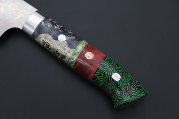 Takeshi Saji Gyuto Takeshi Saji SUMMIT ― Limited Edition Custom Series SMT-1222 VG-10W磨 Multi-Colored Golden-Rainbow Damascus Gyuto 210mm (8.2 Inch)