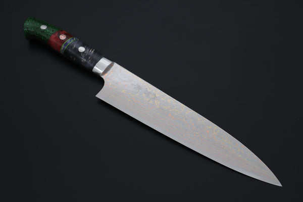 Takeshi Saji Gyuto Takeshi Saji SUMMIT ― Limited Edition Custom Series SMT-1222 VG-10W磨 Multi-Colored Golden-Rainbow Damascus Gyuto 210mm (8.2 Inch)