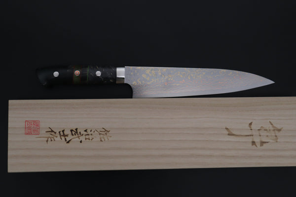 Takeshi Saji Gyuto Takeshi Saji SUMMIT ― Limited Edition Custom Series SMT-1223 VG-10W磨 Multi-Colored Golden-Rainbow Damascus Gyuto 210mm (8.2 Inch)