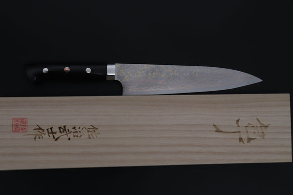 Takeshi Saji Gyuto Takeshi Saji SUMMIT ― Limited Edition Custom Series SMT-1224 VG-10W磨 Multi-Colored Golden-Rainbow Damascus Gyuto 210mm (8.2 Inch)