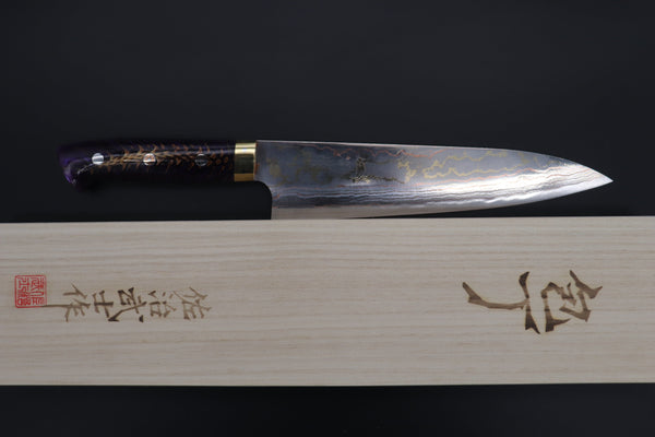 Takeshi Saji Gyuto Takeshi Saji SUMMIT ― Limited Edition Custom Series SMT-840 Blue Steel No.2 Rainbow Damascus Gyuto 210mm (8.2 inch)