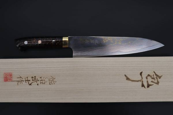 Takeshi Saji Gyuto Takeshi Saji SUMMIT ― Limited Edition Custom Series SMT-842 Blue Steel No.2 Rainbow Damascus Gyuto 210mm (8.2 inch)