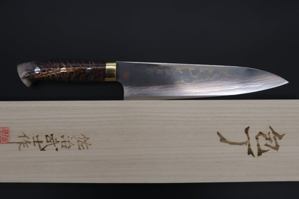 Takeshi Saji Gyuto Takeshi Saji SUMMIT ― Limited Edition Custom Series SMT-844 Blue Steel No.2 Rainbow Damascus Gyuto 210mm (8.2 inch)