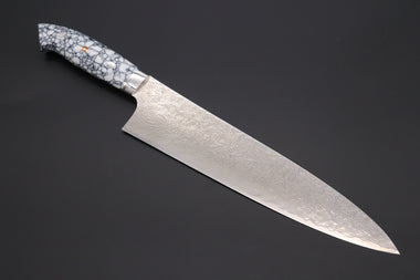 Takeshi Saji Gyuto Takeshi Saji SUMMIT ― Limited Edition Custom Series Summer Edition SMT-1010 R-2 Custom Damascus Gyuto 240mm (9.4 Inch, White Ice Turquoise Handle)