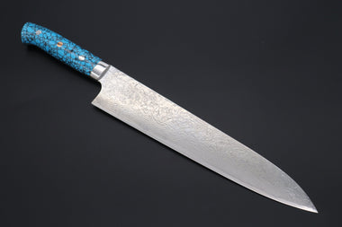 Takeshi Saji Gyuto Takeshi Saji SUMMIT ― Limited Edition Custom Series Summer Edition SMT-1010 R-2 Custom Damascus Gyuto 270mm (10.6 Inch, Ocean Blue Turquoise Handle)