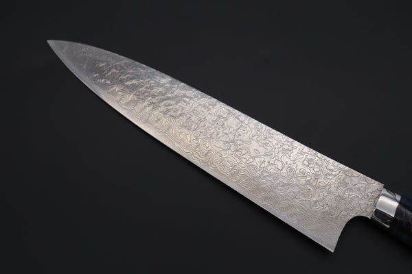 Takeshi Saji Gyuto Takeshi Saji SUMMIT ― Limited Edition Custom Series Summer Edition SMT-1017 R-2 Custom Damascus Gyuto 240mm (7 Inch, Ocean Blue Color Stabilized Spruce Cones Hybrid Wood Handle)