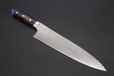 Takeshi Saji Gyuto Takeshi Saji SUMMIT ― Limited Edition Custom Series Summer Edition SMT-1017 R-2 Custom Damascus Gyuto 240mm (7 Inch, Ocean Blue Color Stabilized Spruce Cones Hybrid Wood Handle)