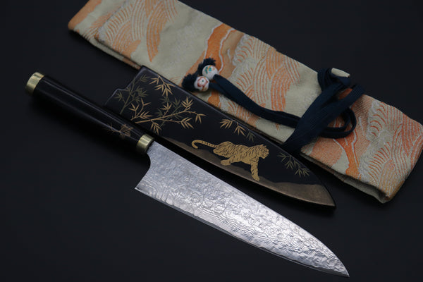 Takeshi Saji Gyuto Takeshi Saji Urushi & Makie Series "虎 Japanese Tiger Motif" R-2 Custom Diamond Damascus STU-42 Gyuto 210mm (8.2')