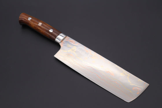 Takeshi Saji Nakiri Master Saji Rainbow Damascus Series Nakiri 165mm (6.4 inch, Ironwood Handle)