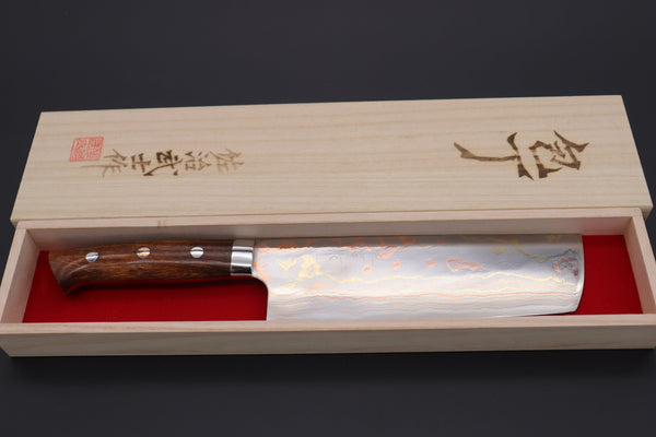 Takeshi Saji Nakiri Master Saji Rainbow Damascus Series Nakiri 165mm (6.4 inch, Ironwood Handle)