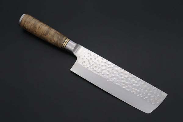 Takeshi Saji Nakiri SNR-5 Nakiri 165mm(6.4 inch) / Quince Burl Wood Handle Takeshi Saji Nature Series — Hammer Forged R-2 SNR-5 Nakiri 165mm (6.4 inch, Quince Burl Wood Handle)