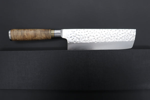 Takeshi Saji Nakiri SNR-5 Nakiri 165mm(6.4 inch) / Quince Burl Wood Handle Takeshi Saji Nature Series — Hammer Forged R-2 SNR-5 Nakiri 165mm (6.4 inch, Quince Burl Wood Handle)