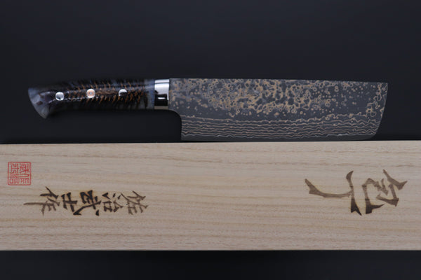 Takeshi Saji Nakiri Takeshi Saji SUMMIT ― Limited Edition Custom Series SMT-1049 VG-10W Multi-Colored Golden-Rainbow Damascus Nakiri 165mm (6.4 Inch)