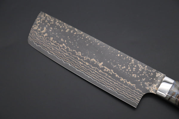 Takeshi Saji Nakiri Takeshi Saji SUMMIT ― Limited Edition Custom Series SMT-1049 VG-10W Multi-Colored Golden-Rainbow Damascus Nakiri 165mm (6.4 Inch)