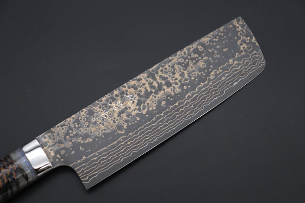 Takeshi Saji Nakiri Takeshi Saji SUMMIT ― Limited Edition Custom Series SMT-1049 VG-10W Multi-Colored Golden-Rainbow Damascus Nakiri 165mm (6.4 Inch)