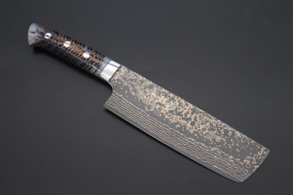 Takeshi Saji Nakiri Takeshi Saji SUMMIT ― Limited Edition Custom Series SMT-1049 VG-10W Multi-Colored Golden-Rainbow Damascus Nakiri 165mm (6.4 Inch)