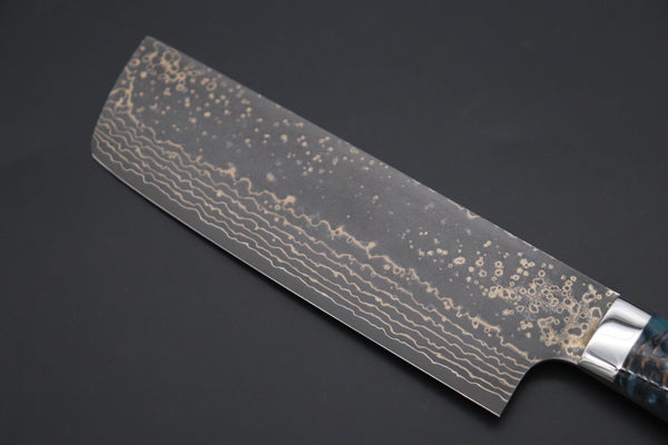 Takeshi Saji Nakiri Takeshi Saji SUMMIT ― Limited Edition Custom Series SMT-1050 VG-10W Multi-Colored Golden-Rainbow Damascus Nakiri 165mm (6.4 Inch)
