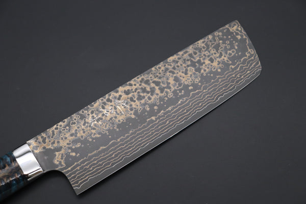 Takeshi Saji Nakiri Takeshi Saji SUMMIT ― Limited Edition Custom Series SMT-1050 VG-10W Multi-Colored Golden-Rainbow Damascus Nakiri 165mm (6.4 Inch)