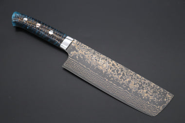 Takeshi Saji Nakiri Takeshi Saji SUMMIT ― Limited Edition Custom Series SMT-1050 VG-10W Multi-Colored Golden-Rainbow Damascus Nakiri 165mm (6.4 Inch)