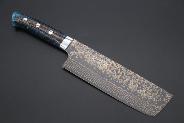 Takeshi Saji Nakiri Takeshi Saji SUMMIT ― Limited Edition Custom Series SMT-1050 VG-10W Multi-Colored Golden-Rainbow Damascus Nakiri 165mm (6.4 Inch)