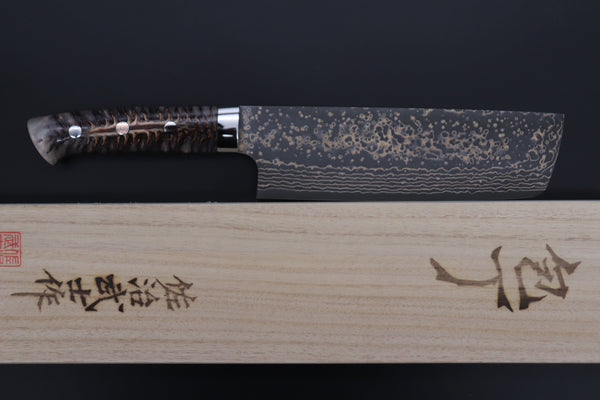 Takeshi Saji Nakiri Takeshi Saji SUMMIT ― Limited Edition Custom Series SMT-1051 VG-10W Multi-Colored Golden-Rainbow Damascus Nakiri 165mm (6.4 Inch)