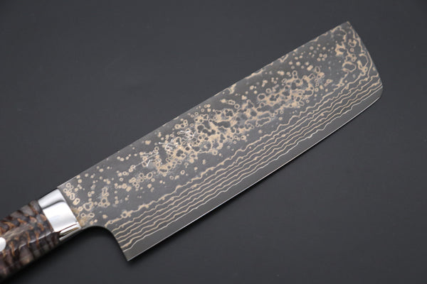 Takeshi Saji Nakiri Takeshi Saji SUMMIT ― Limited Edition Custom Series SMT-1051 VG-10W Multi-Colored Golden-Rainbow Damascus Nakiri 165mm (6.4 Inch)