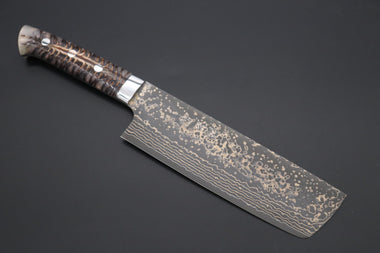 Takeshi Saji Nakiri Takeshi Saji SUMMIT ― Limited Edition Custom Series SMT-1051 VG-10W Multi-Colored Golden-Rainbow Damascus Nakiri 165mm (6.4 Inch)