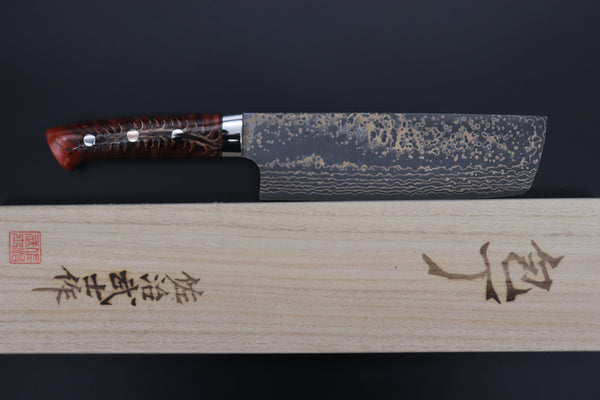 Takeshi Saji Nakiri Takeshi Saji SUMMIT ― Limited Edition Custom Series SMT-1052 VG-10W Multi-Colored Golden-Rainbow Damascus Nakiri 165mm (6.4 Inch)