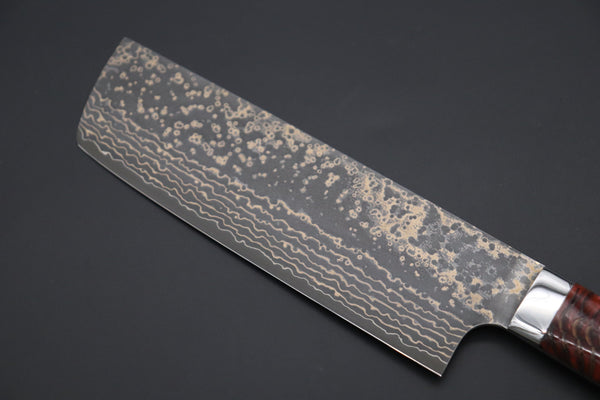 Takeshi Saji Nakiri Takeshi Saji SUMMIT ― Limited Edition Custom Series SMT-1052 VG-10W Multi-Colored Golden-Rainbow Damascus Nakiri 165mm (6.4 Inch)