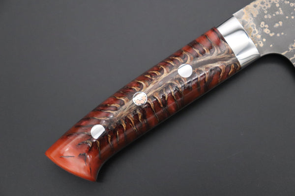 Takeshi Saji Nakiri Takeshi Saji SUMMIT ― Limited Edition Custom Series SMT-1052 VG-10W Multi-Colored Golden-Rainbow Damascus Nakiri 165mm (6.4 Inch)