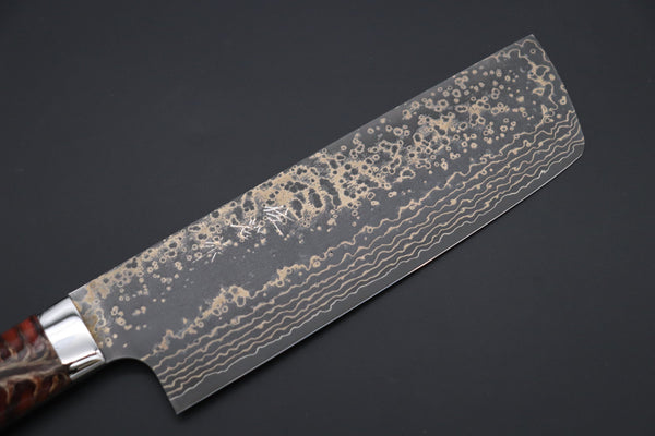 Takeshi Saji Nakiri Takeshi Saji SUMMIT ― Limited Edition Custom Series SMT-1052 VG-10W Multi-Colored Golden-Rainbow Damascus Nakiri 165mm (6.4 Inch)